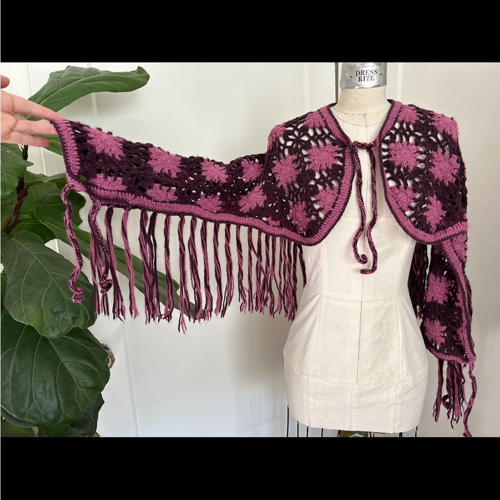 HANDMADE crocheted fringe shawl